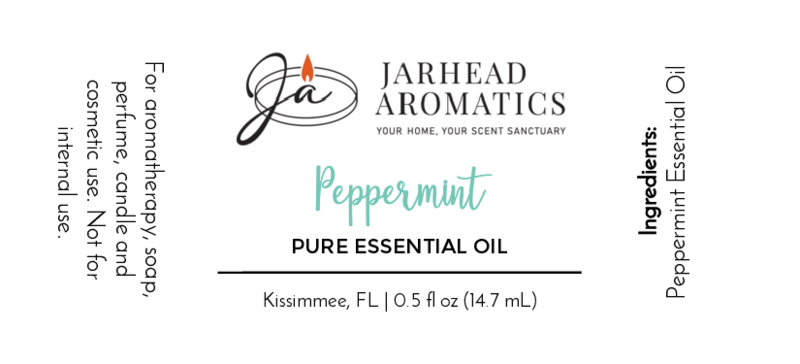 Jarhead Aromatics Peppermint - Pure Essential Oil, 0.5 fl oz (14.7 mL). Ideal for aromatherapy, skincare, soap, candle & cosmetic use. Not for internal use. Ingredients: Peppermint Essential Oil.