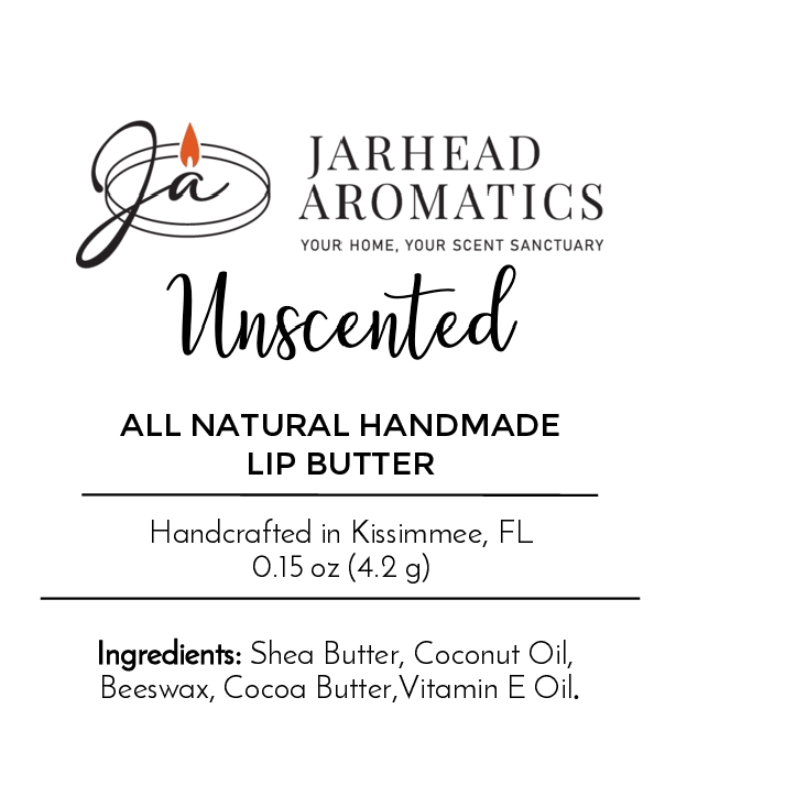 An image of Jarhead Aromatics Lip Butter - All Natural, handcrafted in Kissimmee, FL. Made with shea butter, coconut oil, beeswax, cocoa butter & vitamin E oil—always cruelty-free.