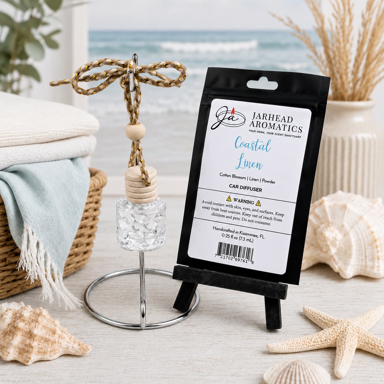 Coastal Linen Car Diffuser | Fresh Linen, Ozone & Sandalwood