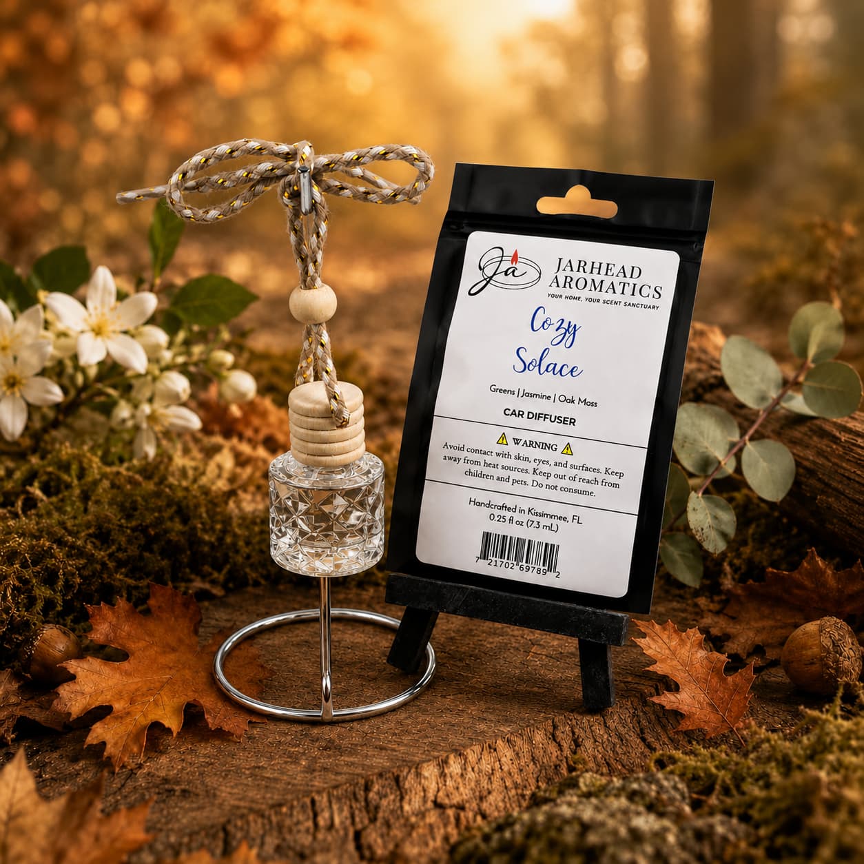 Cozy Solace Car Diffuser | Fresh Greens, Jasmine & Oak Moss