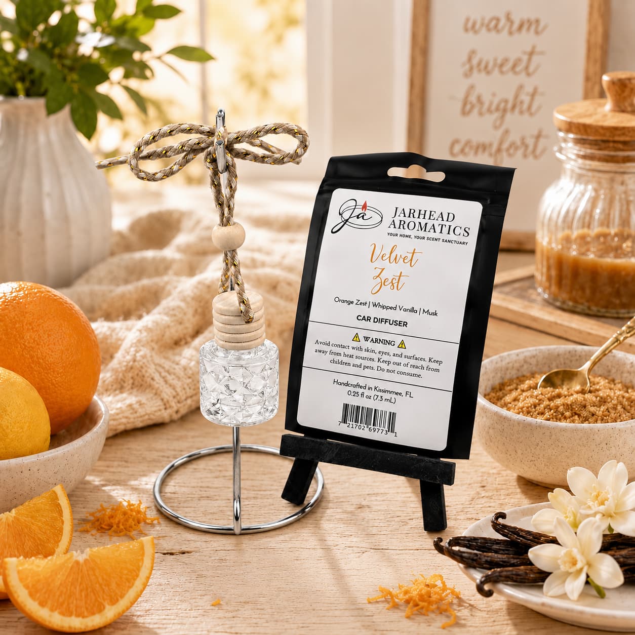 Velvet Zest Car Diffuser | Citrus, Vanilla & Caramel