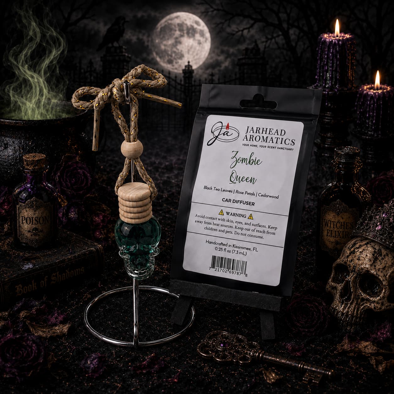 Zombie Queen Car Diffuser | Black Tea, Rose Petals & Cedarwood