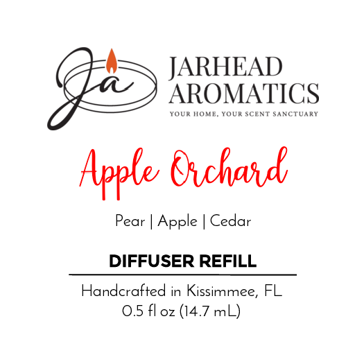 Jarhead Aromatics Apple Orchard - Cold Air Diffuser Refill: Crisp blend of apple, pear, and cedar notes. Handcrafted in Kissimmee, FL with essential oils. Net wt 0.5 fl oz (14.7 mL).