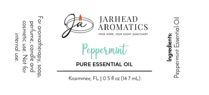 Jarhead Aromatics Peppermint - Pure Essential Oil, 0.5 fl oz (14.7 mL). Ideal for aromatherapy, skincare, soap, candle & cosmetic use. Not for internal use. Ingredients: Peppermint Essential Oil.