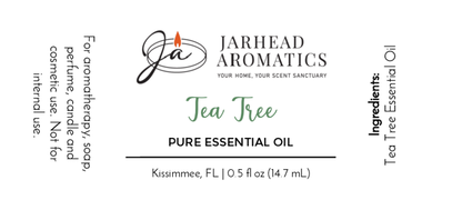 Jarhead Aromatics Tea Tree - Pure Essential Oil, 0.5 fl oz. Perfect for aromatherapy, skincare, soap, perfume, candle, and cosmetic use. Not for internal use. Ingredients: Tea Tree Essential Oil. Pair with Lavender oil for a unique blend.