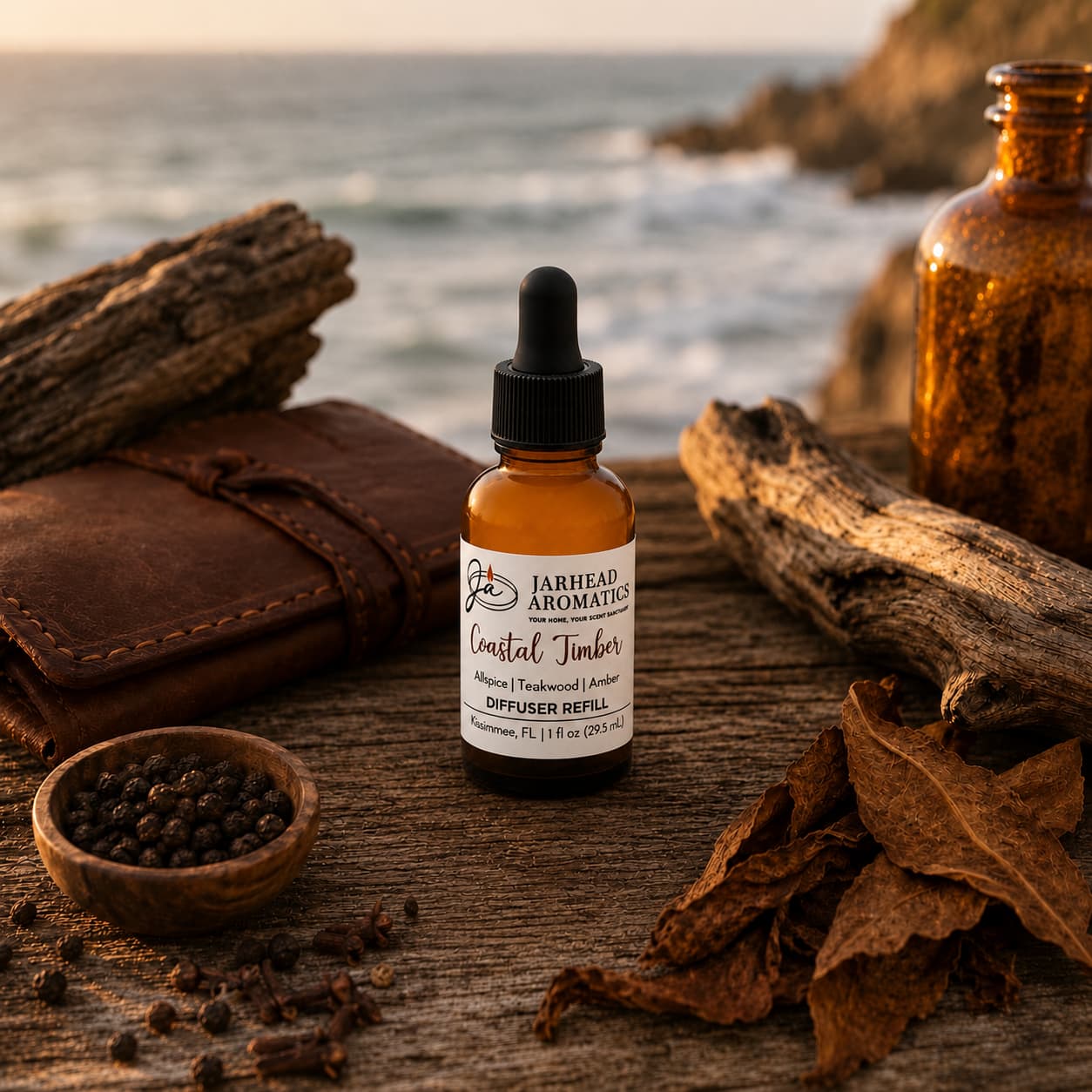 Coastal Timber Car Diffuser Refill | Teakwood, Leather & Warm Amber
