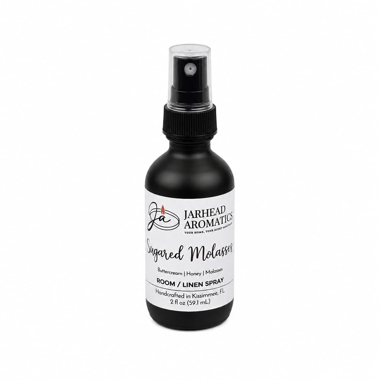 Housed in a black spray bottle, Jarhead Aromatics’ Sugared Molasses Room & Linen Spray offers a rich gourmand fragrance with notes of buttercream, honey, and dark molasses. This handcrafted 2 fl oz (59 ml) linen spray is made in Kissimmee, FL.