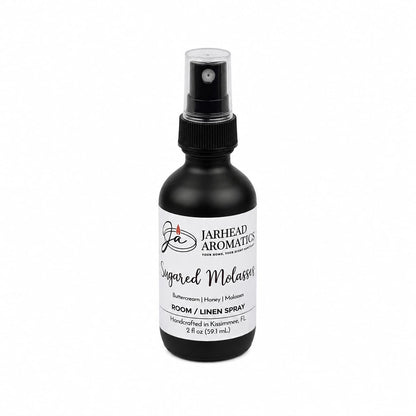 Housed in a black spray bottle, Jarhead Aromatics’ Sugared Molasses Room & Linen Spray offers a rich gourmand fragrance with notes of buttercream, honey, and dark molasses. This handcrafted 2 fl oz (59 ml) linen spray is made in Kissimmee, FL.