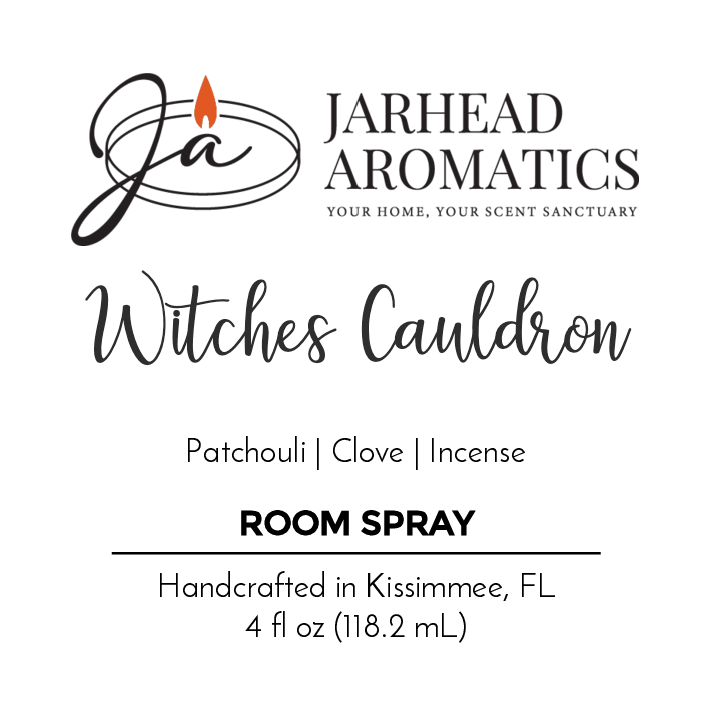 Handcrafted in Kissimmee, FL, Jarhead Aromatics Witches Cauldron Room Spray from the Halloween Collection blends patchouli, clove, incense, and essential oils for a mystical scent. 4 fl oz (118.2 mL).