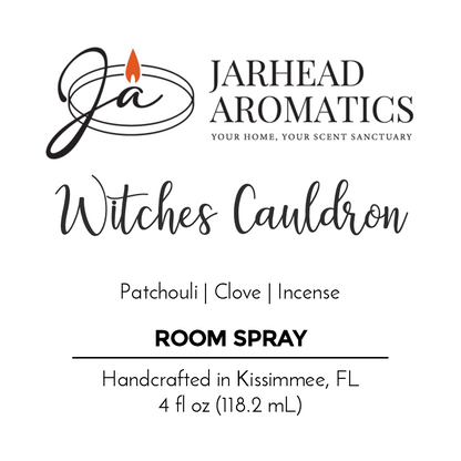 Handcrafted in Kissimmee, FL, Jarhead Aromatics Witches Cauldron Room Spray from the Halloween Collection blends patchouli, clove, incense, and essential oils for a mystical scent. 4 fl oz (118.2 mL).
