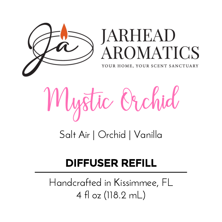 Jarhead Aromatics Mystic Orchid - Diffuser Refill: Coastal freshness, exotic orchid & vanilla scent notes. Handcrafted in Kissimmee, FL. 4 fl oz (118.2 mL).