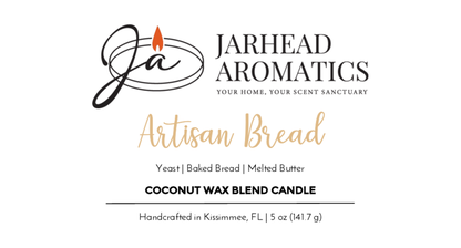 Jarhead Aromatics’ Artisan Bread Coconut Wax Blend Candle fills your space with bakery-fresh notes of yeast, baked bread, and butter. Handcrafted in Kissimmee, FL. 5 oz (141.7 g).