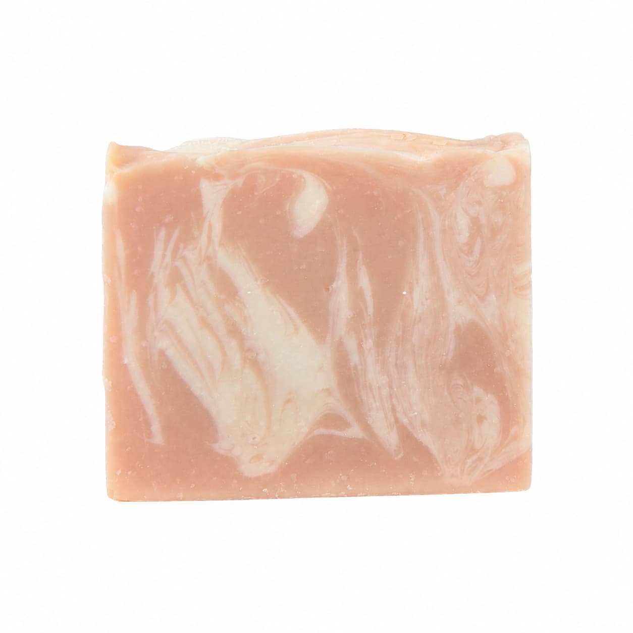 A rectangular bar of Jarhead Aromatics Belgium Wheat + Citrus Handmade Craft Beer Artisan Soap, featuring marbled pink and white hues, is displayed against a plain white background.