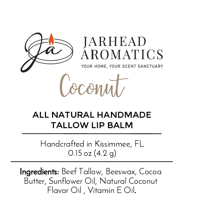 Jarhead Aromatics Tallow Lip Balm - All Natural - Assorted Flavors: Handcrafted in Kissimmee, FL with grass-fed beef tallow, beeswax, cocoa butter, sunflower oil, coconut flavor oil & vitamin E for everyday lip nourishment.