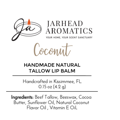 Jarhead Aromatics Tallow Handmade Natural Lip Balm - Assorted Flavors, 0.15 oz, made with grass-fed beef tallow, beeswax, cocoa butter, sunflower oil & vitamin E. Handcrafted in Kissimmee, FL for natural lip nourishment!.
