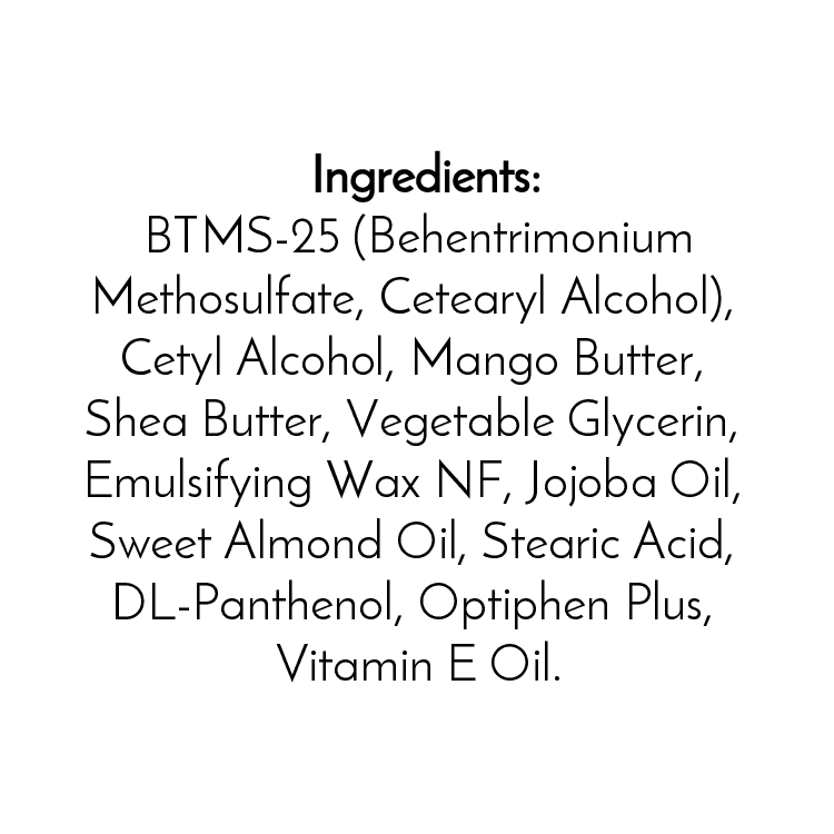 Jarhead Aromatics' Fragrance-Free Handmade Natural Conditioner Bar is crafted with BTMS-25, cetearyl & cetyl alcohols, mango & shea butters, glycerin, emulsifying wax NF, jojoba & sweet almond oils, stearic acid, panthenol, Optiphen Plus & vitamin E.