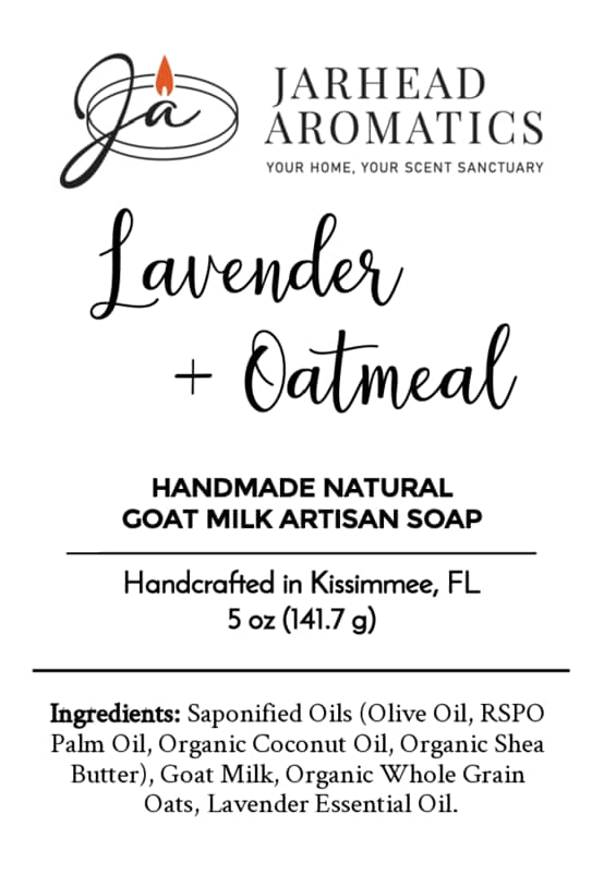 Jarhead Aromatics’ Lavender + Oatmeal Handmade Natural Goat Milk Artisan Soap features calming lavender and gentle oatmeal. This artisan soap is crafted with quality ingredients and is proudly handcrafted in Kissimmee, FL.