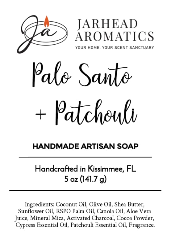 Jarhead Aromatics Palo Santo + Patchouli Handmade Artisan Soap | Smoky Woodsy Charcoal Soap Handcrafted in Kissimmee, FL Net Weight: 5 oz.