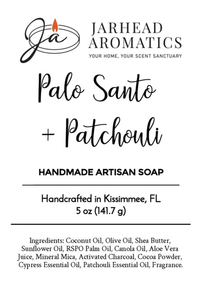 Jarhead Aromatics Palo Santo + Patchouli Handmade Artisan Soap | Smoky Woodsy Charcoal Soap Handcrafted in Kissimmee, FL Net Weight: 5 oz.
