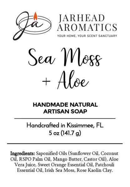 Jarhead Aromatics Sea Moss & Aloe Handmade Natural Artisan Soap, 5 oz. Crafted in Kissimmee, FL with nourishing oils, aloe, natural clays & essential oils for a refreshing cleanse.