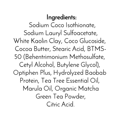 Ingredients such as Sodium Coco Isethionate, Kaolin Clay, Coco Glucoside, and nourishing oils are expertly blended in Jarhead Aromatics’ Tea Tree Handmade Natural Shampoo & Conditioner Bar for a gentle, natural hair care experience.