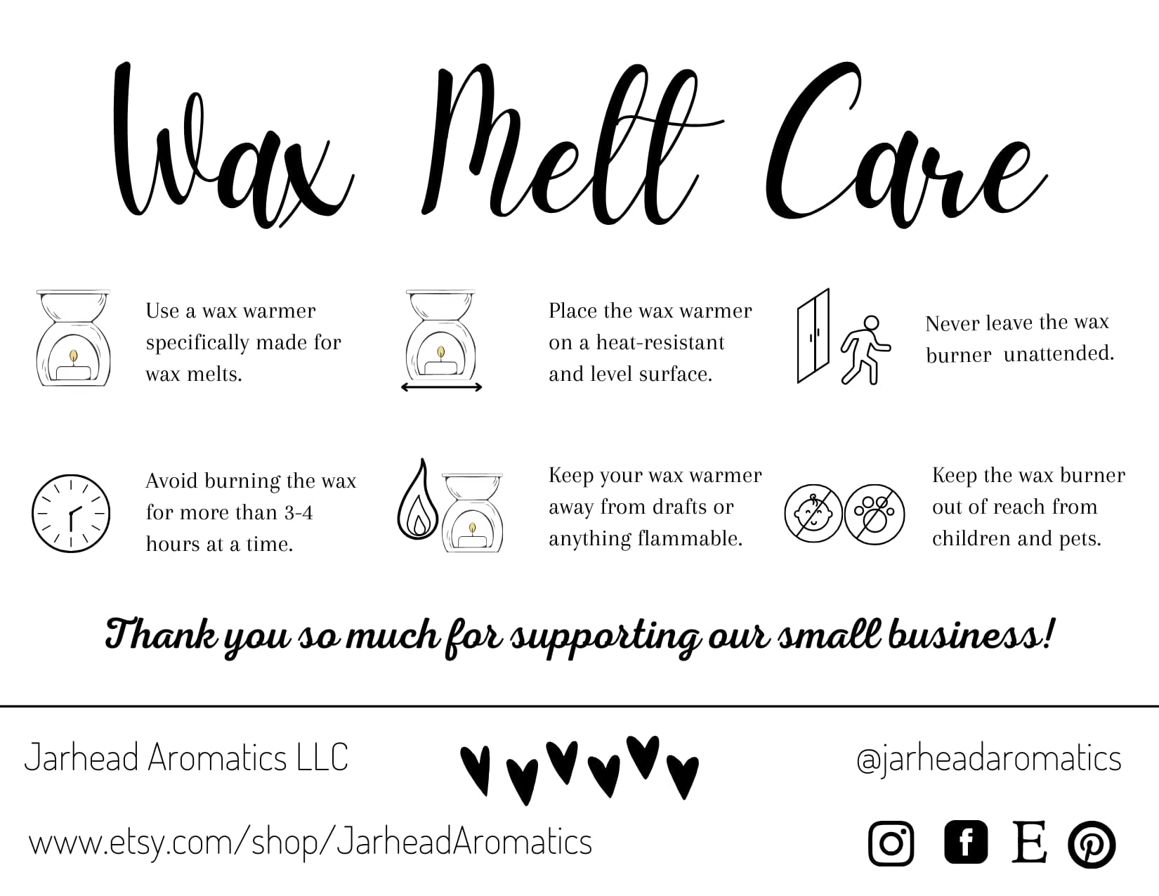 How to safely enjoy your Bewitching Hour Soy Wax Melt | Exotic Spices, Dark Florals & Smoky Woods: Always use appropriate wax melt equipment and keep out of reach of children. For the best experience with this mystical, long-lasting fragrance from Jarhead Aromatics, avoid drafts, never leave unattended while in use, and limit each session to 3-4 hours.